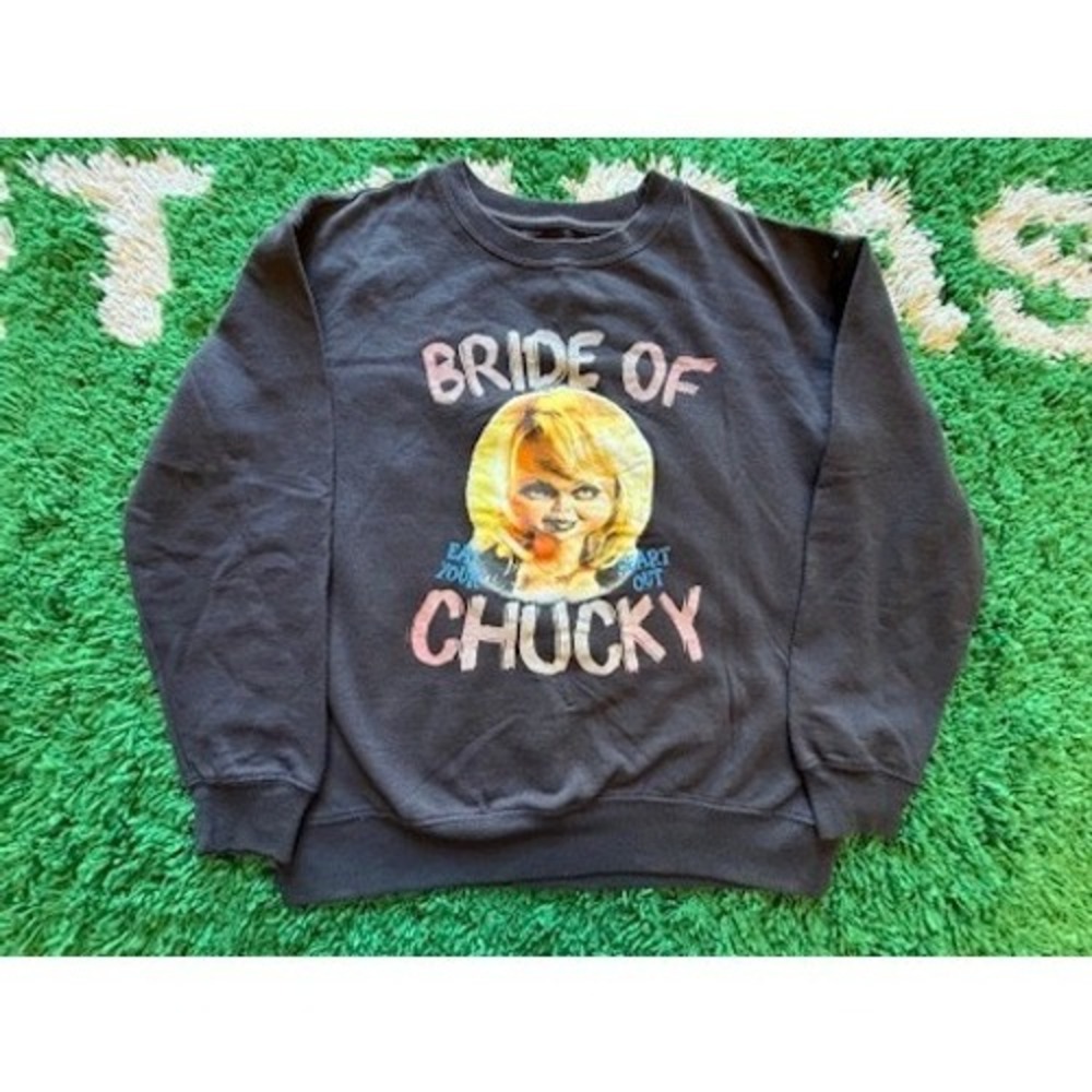Chucky Bride of Chucky Sweatshirt Womens L Black Excellent Horror Movie Graphic
